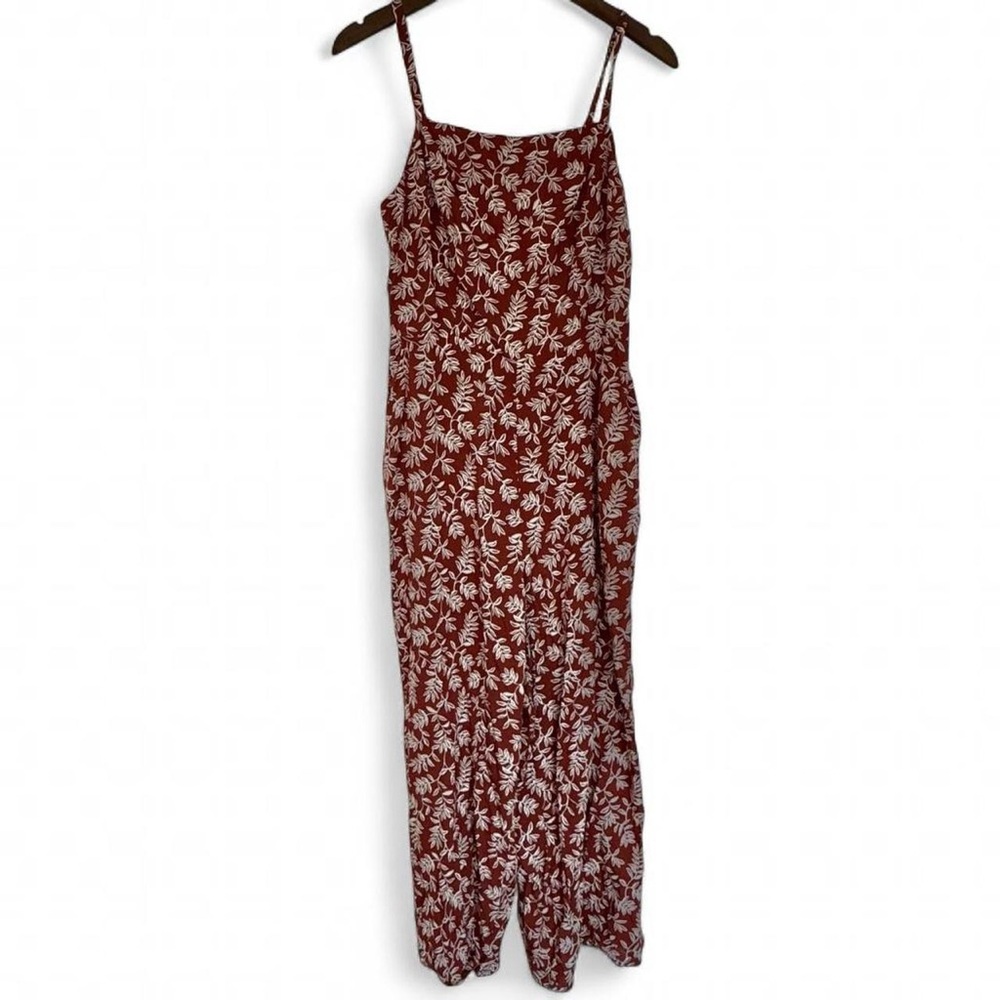 Medium Burgundy Maroon Floral Print Jumpsuit Adjustable Straps Pockets Old Navy
